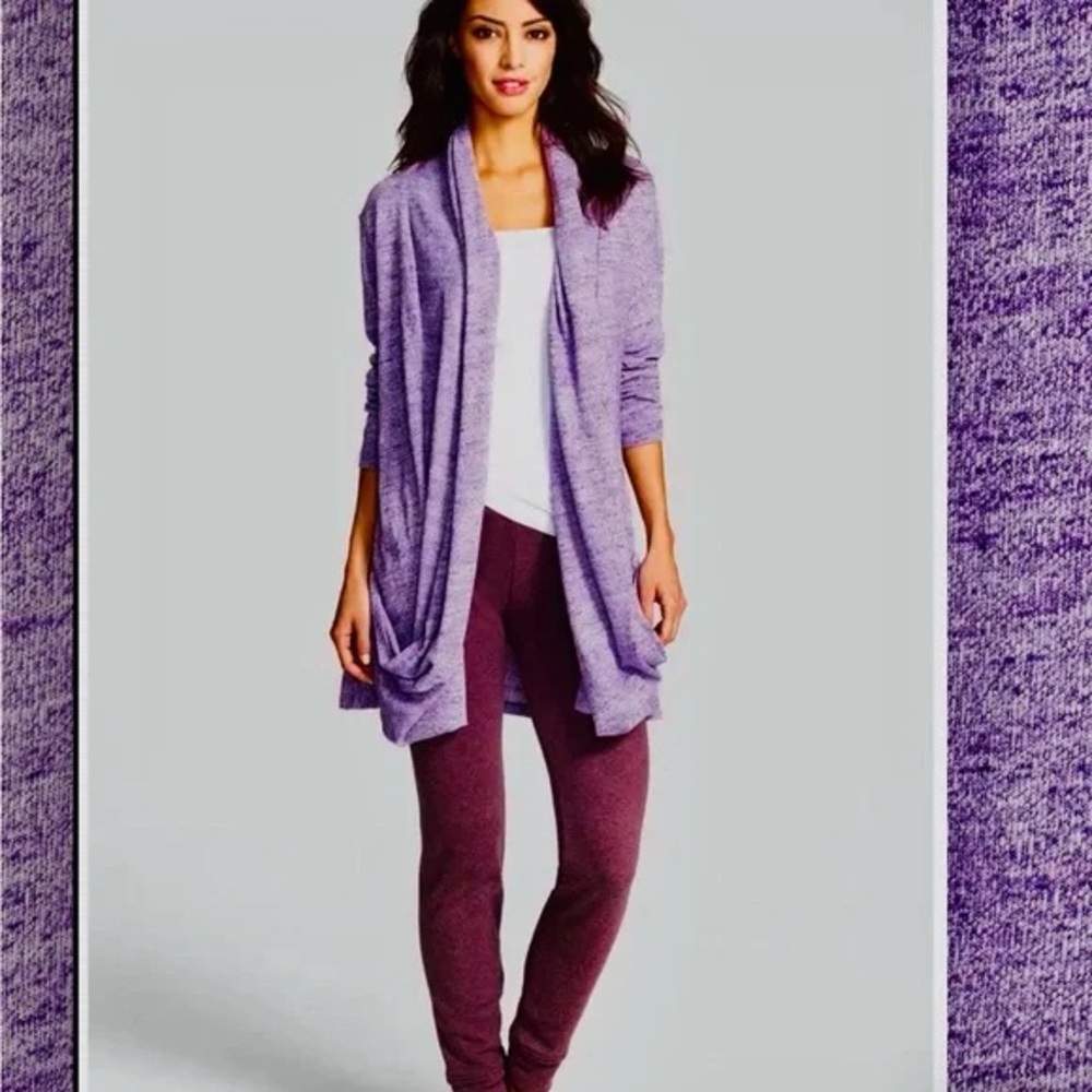 UGG Cozy Knit Open Front Cardigan Purple Heathered Lounge Sweater Small